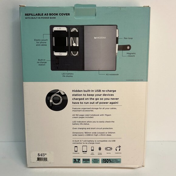 Portable Phone Charger  Travel Portfolio w/Built-in Power Bank By MODENA - Picture 2 of 4